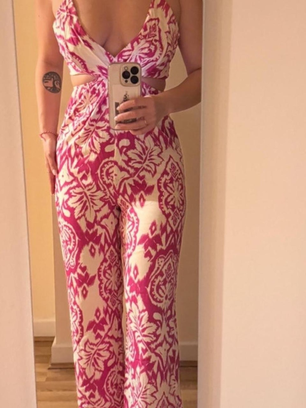 Zara Pink & Cream Cutout Floral Jumpsuit